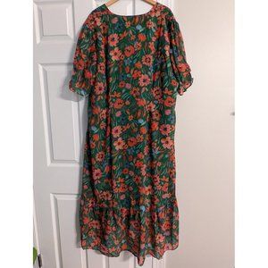NWT Hope & Ivy Plus Drop Hemidi Tea Dress in Green Floral Spring Women's 24